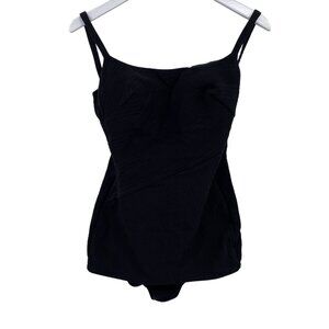 VTG Robby Len one piece swimsuit size 13/14 Black textured modest 60s 70s‎